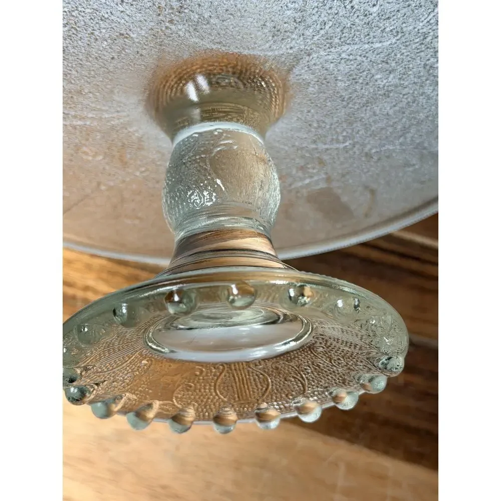 Vintage Jeannette Harp Lyre Cake Stand | Mid Century Pressed Glass Dessert